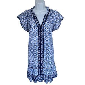 LOFT Women's M Blue Floral Flutter Swing Dress Knee Length Casual